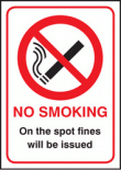 No smoking on the spot fines will be issued sign