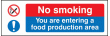 No smoking food production area sign