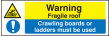 Warning fragile roof crawling boards sign