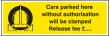 Cars parked clamped release fee £ sign