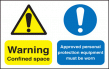 Warning confined space/ PPE must be worn sign