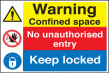 Warning confined space/keep locked sign