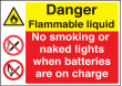 Highly Flammable/batteries on charge sign