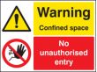 Warning confined space/no unauthorised sign