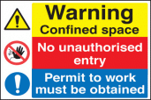 Warning confined space/permit to work sign