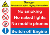 Petroleum spirit highly Flammable sign