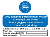 Abrasive wheels goggles to be worn sign