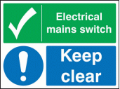Electrical mains switch keep clear sign