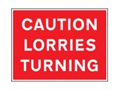 Caution lorries turning sign