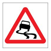 Slippery road surface sign