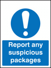 Report any suspicious packages sign