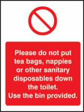 Please do not put tea bags etc sign