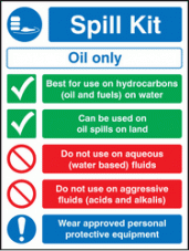 Spill kit oil type only sign