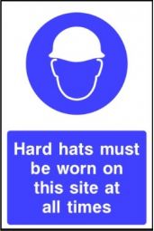 Hard hats must be worn on site all time sign