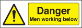 Danger men working below sign